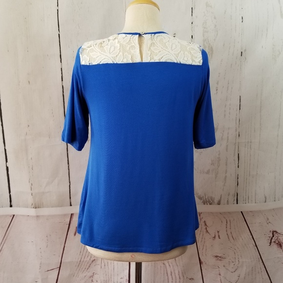 Lace Back Low Cut Blue Tunic Top - Picture 6 of 8